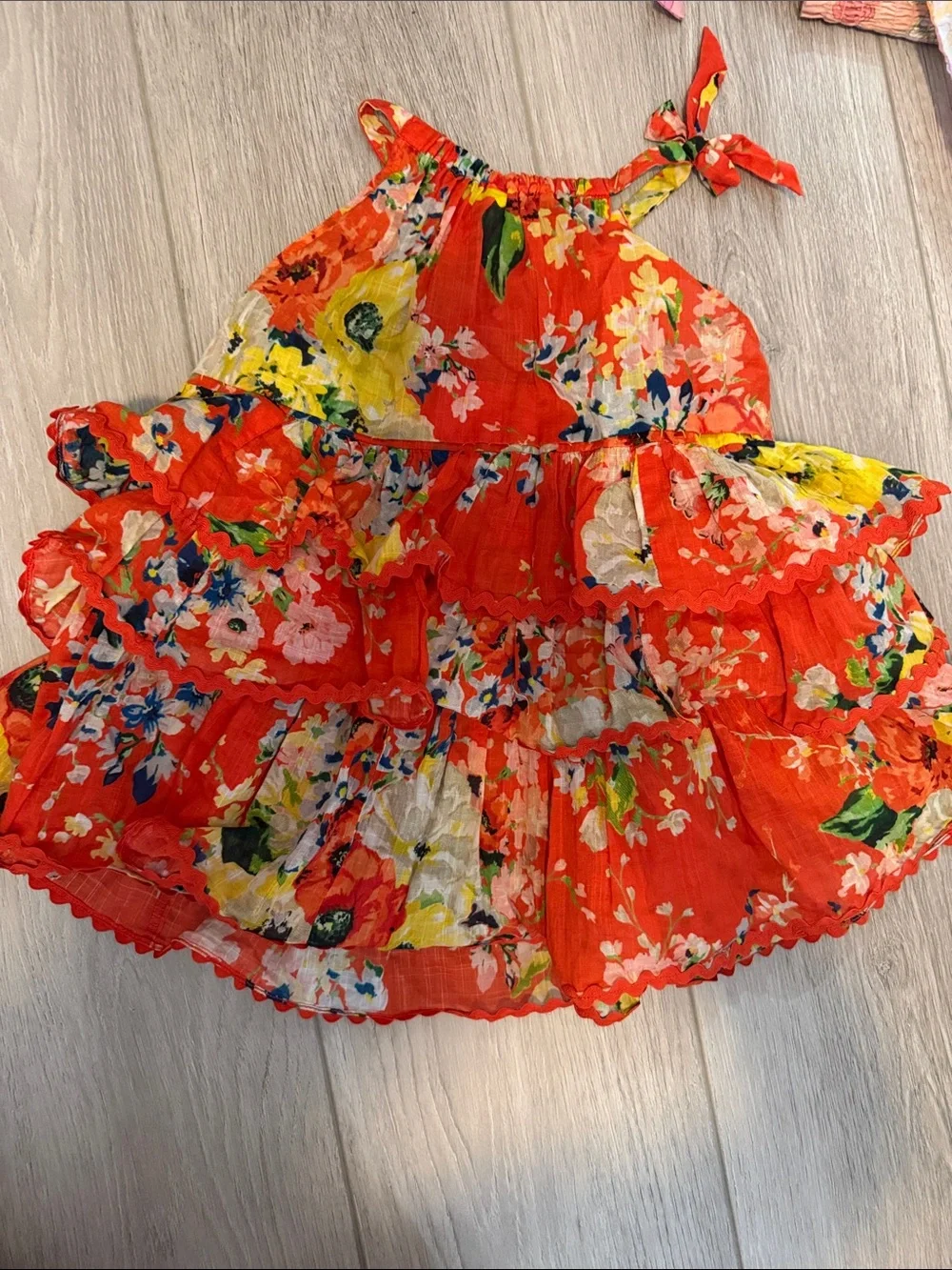 Zimmermann size 2 Red Floral Tiered Sundress